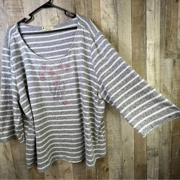 Wishing You A Very Magical Season 3X Christmas Gray & White Striped Sweater - Picture 3 of 11